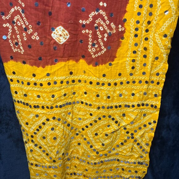 Indian Decorative Scarf Mirror Work & Shell Trim – 93" x 40" – For Upcycle/Repur - Picture 2 of 3